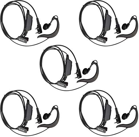 Retevis RT18 Walkie Talkie Earpiece with Mic,G Shape Earhook,for RT22 RT68 RT21 H-777 RT86 RT68H, Compatible with Pxton, Baofeng BF-888S/BF-T26, Kenwood 2 Way Radio, 2 Way Radio Headset(5 Pack)