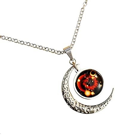 LEJAHAO Sternzeichen Kette Damen Herren mit Charms Anhänger Sternbilder Tierkreiszeichen Mond Stern Rapper Luna Modeschmuck Halskette Simple Hip Hop Medallion Zodia Necklace Ketten für Männer Jungen