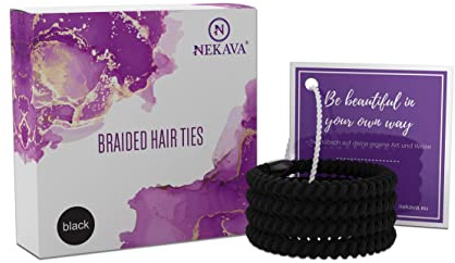 Nekava Elastici per capelli neri – Fasce originali intrecciate a 6 strati per una presa forte – 4 supporti per coda di cavallo