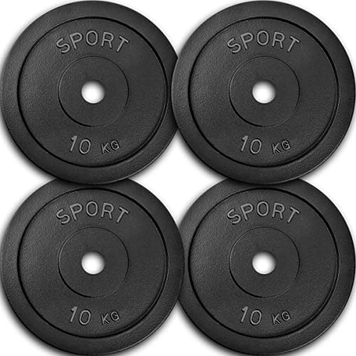 AtHaus® Hantelscheiben 4x 10 Kg Set Gusseisen Hantel Gewichte 30/31 mm Ø - Guss Scheiben Gusscheiben Hantelscheibe