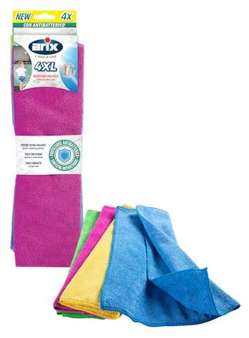 Arix | 4 Microfribre XXL Colorate con Trattamento Antibatterico, 38x36 cm, Panno in Microfibra Multiuso Potere Extra Pulente, Adatto a Tutte le Superfici, 4 Pezzi