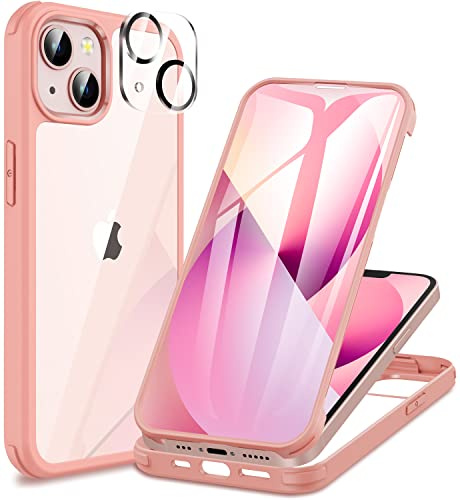 CENHUFO für iPhone 13 Hülle, 360 Grad Schutzhülle mit Eingebautem 9H Panzerglas Displayschutz und Kameraschutz Stoßfest Panzerhülle Bumper Full Cover Outdoor Case Handyhülle für iPhone 13 - Rosa