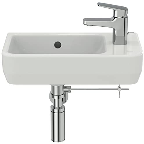 Ideal Standard - i.life S, Lavamani da 45cm con profondità ridotta a 25cm con foro centrale per la rubinetteria e troppopieno, Bianco