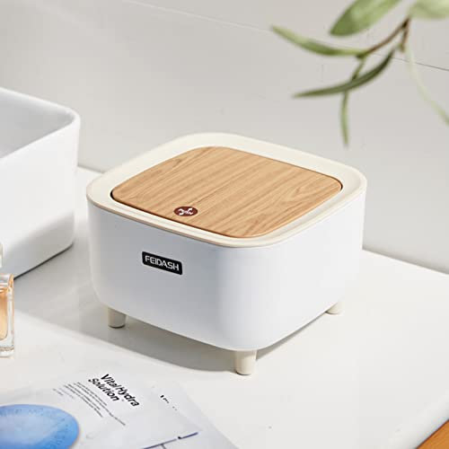 Mini Tischmülleimer,klein-Kosmetik Mülleimer,Küchenabfalleimer mit Deckel,Tischabfalleimer Holzoptik,Kunststoff Schreibtisch Papierkorb für Büro,Wohnzimmer,Schlafzimmer,Badezimmer,Esstisch,Draußen(2L)