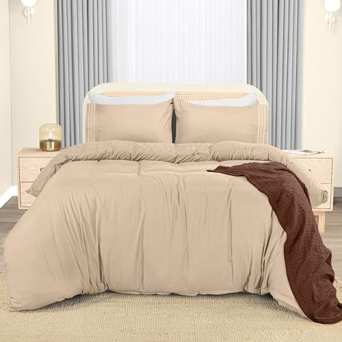 Utopia Bedding Duvet Cover - King Size Duvet Cover Set with Embroidered Pillowcases - Soft Microfibre Polyester Bedding (Beige)