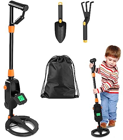 NAIZY Metalldetektor Kinder Metalldetektoren Set bis 13cm Tief inkl. Schaufel & Fünfzahnegge & Tragetasche Metalldetektor Metallsuchgerät mit LCD-Display + Sound-Tipps, für Kinder, Anfänger