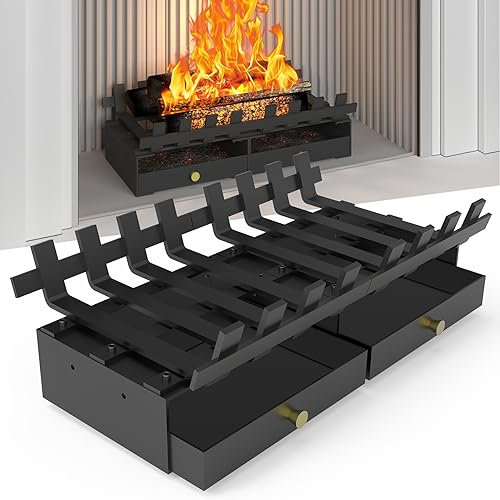 Air Jade Fireplace Grate, 20 Wide Heavy Duty Fireplace Grate with Fireplace Tray, Fireplace Log Grate with Ash Tray for Indoor Chimney Hearth, Wood Stove, and Fireplace