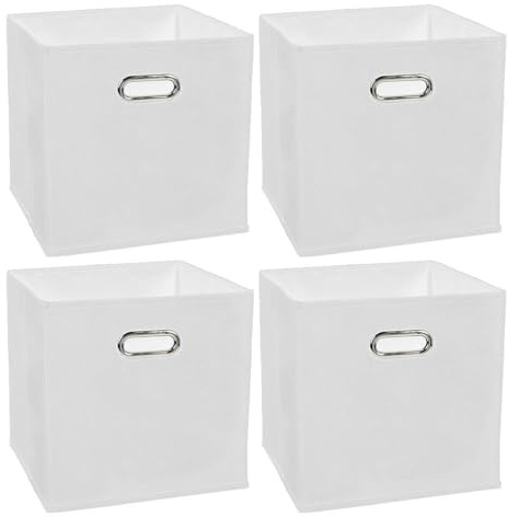 Murago - 4er Set Aufbewahrungsbox ca. 30x30x30 cm - Weiß - Faltbox mit ovalen Ösen Griff Organizer Box Stoffbox Faltbare Karton Regalbox Würfel Klappbox Körbe Kinderzimmer Spielzeugkiste Ordnungsbox
