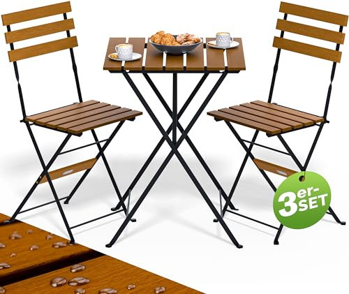 Casaria® Set di Mobili da Giardino 3 Pezzi Pieghevoli Acacia Certificata FSC® 55x55x70cm Tavolo 2 Sedie Terrazza Balcone