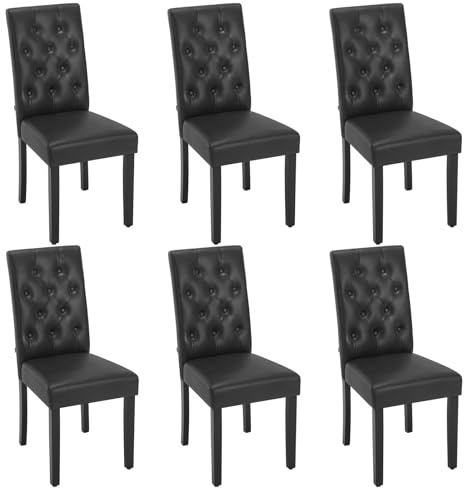 WOLTU Esszimmerstühle 6er Set, gepolstert mit hoher Rückenlehne Holzbeinen | Küchenstühle mit Kunstleder-Bezug, für Esszimmer Küche Wohnzimmer, Schwarz