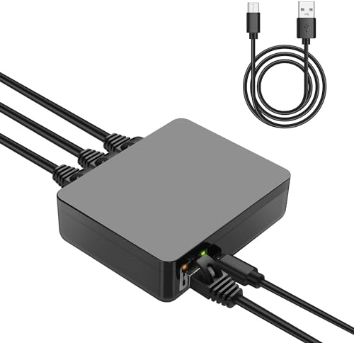 GINTOOYUN RJ45 Ethernet Splitter RJ45 Ethernet Splitter 1 à 3 sorties 1000Mbps Gigabit Switch réseau avec USB Splitter Internet Splitter pour cat5 / 5e / 6 / 7 / 8 câbles (3 ordinateurs simultanément)