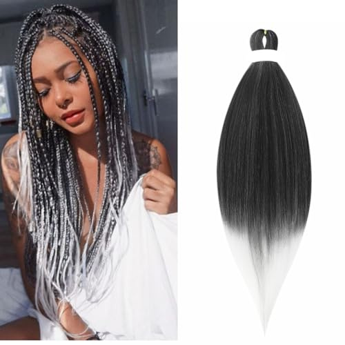 Gairyan Rajout Cheveux Tresse Pré-étiré Tressage Cheveux Texture Yaki Easy Braids Extensions de Cheveux Tressés 1 Paquet Synthétiques Ombre Meches de Cheveux pour Tresses Africaine (Noir&Blanc)