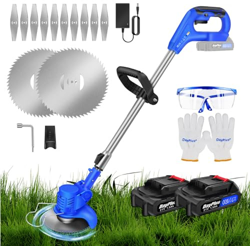 Coupe Bordure sans Fil avec 2 Batterie et Lames en métal Coupe-Herbe Debroussailleuse électrique Bordure Puissante Taille Haie de Jardin Coupe-Mauvaises Télescopique Elagueuse sans Fil de Coupe-Gazon