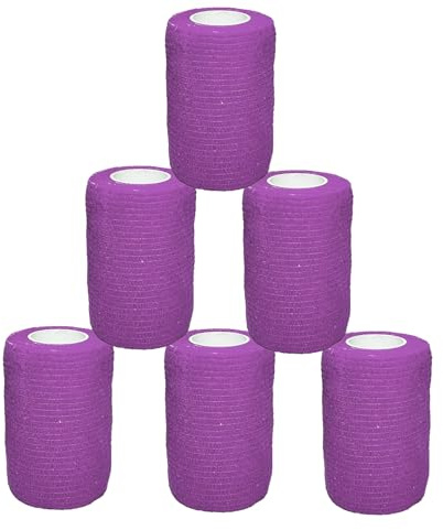 6 Rouleaux Bandage Autoadhésif Bande Cohésive Elastique Compresses non Tissées Strapping Immobilisation pour Poignet Genou Cheville Pied et Main 7,5 cm x 4,5 m (Violet)