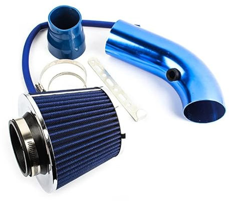 Ansaugrohr 376mm Universal Auto Automobil Racing Kaltluftansaugfiltersystem Zubehör Ansaugrohr Rohr mit Konus Luftfilter Einlass LufteinläSse(Blue)