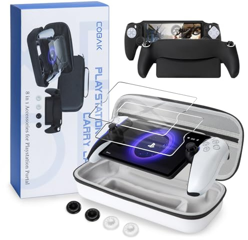 CoBak Accessories Bundle for PlayStation Portal - 1*Carrying Bag with 2*Screen Protector, 1*Grip Case, 4*Keycaps, White