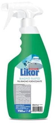 Detergente per il Bagno Likor Bagno Rapid conf. da 6, con erogatore spray, Detergente pulibagno non acido” per la pulizia di rubinetterie, sanitari e pareti piastrellate.