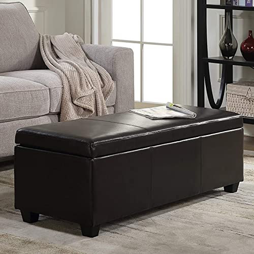Moderne Ottomane aus Leder für Wohnzimmer, Schlafzimmer, 61 x 40,6 x 43,2 cm, Holz-Fußstütze, Hocker mit Hebeplatte, Tisch, bequeme, rechteckige Aufbewahrungsbank, Schwarz