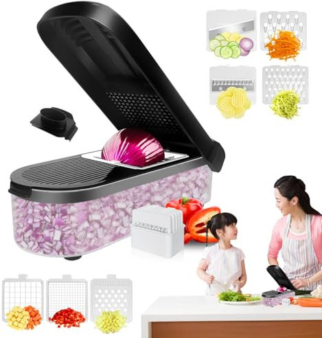 Salad Chopper, Spiral Slicer and Vegetable Cutter - Stainless Steel Onion Cutter, Food Chopper, Kitchen Accessories, Non-Slip Base for Tomatoes, Peppers, Cucumbers