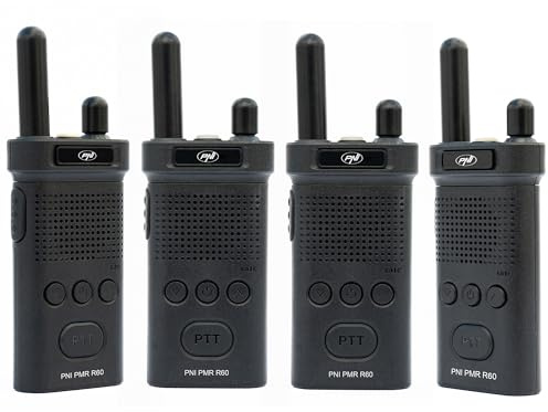 Kit de 4 Stations de Radio Portables PNI PMR R60 446 MHz, 0,5 W, 16 canaux programmables, 16 PMR et 50 CTCSS et 104 tonalités DCS, Scan, Verrouillage à clé, SOS, Moniteur, Batterie 1200 mAh