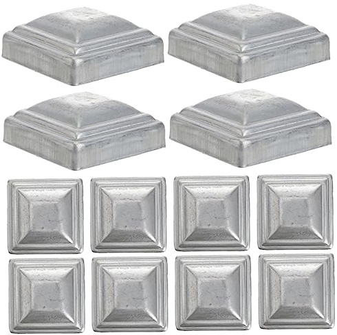 Veemoon 12pcs Square Iron Fence Post Caps for Railing and Guardrail, Silver Metal Post Covers with Anti-Drop Feature, Easy to Carry Fence Sealing Caps for Outdoor Garden Use