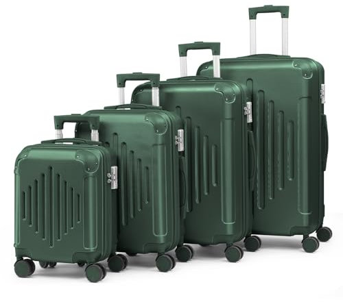 LALAHO Kofferset 4 teilig Hartschale, Reisekoffer mit Rollen Groß, Koffer Set 4 Stück aus ABS, Handgepäck mit Eckenschutz, Dunkelgrün