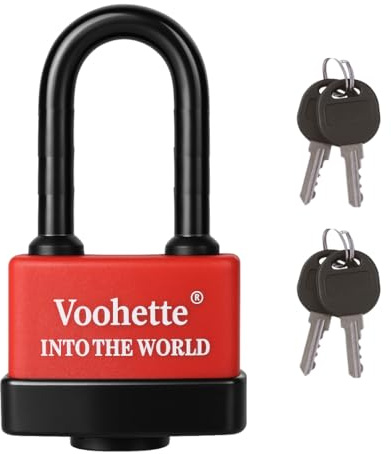 Cadenas Extérieur Ultra Robuste 70mm, Anse Longue Taille L, 4 Clés, Acier Trempé Monobloc, Manille 11,5mm, pour Container, Garage, Portail (Rouge)
