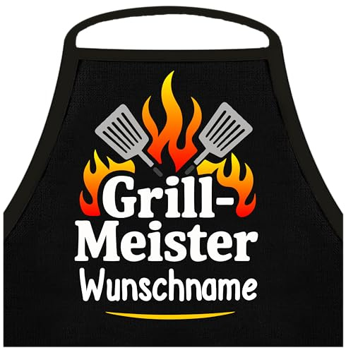 Shirtoo Lustige Grillschürze für Männer: Grillmeister Wunschname - Personalisiert mit Namen - Grillen Geschenk BBQ Schürze Küchenschürze, Männer Geschenkideen