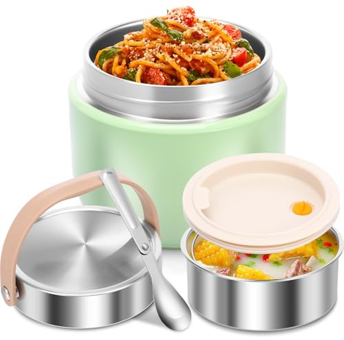 QINGLANG Contenitore termico per alimenti da 1,2 l, in acciaio inox, contenitore termico per pasti a doppio strato, con cucchiaio pieghevole, scatola termica portatile per scuola, ufficio, lavoro
