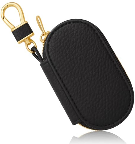 Mewtush Estuches de llave, Llavero coche, Portallaves de Cuero Compacto para Hombre, Funda Mando Garaje, Llavero Organizador con Cremallera, Estuche de Llaves Seguro y Elegante(9 x 4,5 x 2,5 cm)