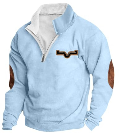 VPQILH 1/4 Cerniera Felpa Uomo Saldi Felpe Senza Cappuccio Maglia di Tuta Manica Lunga con Rivestimento in Pile Sweatshirt Calda Pullover Top con Collo in Piedi Maglia di Tuta Vintage Etnico Felpa