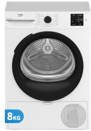Beko BMTAM83EB Asciugatrice 8 Kg a Libera Installazione, Classe D, Display Digitale, 15 Programmi, Motore Garantito 10 Anni, Bianco con Oblò Nero