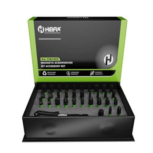 Heifix 34-Piece Impact Screwdriver Bit Set – Magnetic Quick-Release Holder & Adapter, Durable Precision Bits with Storage Case for Phillips, Torx, Hex & Slotted Screws