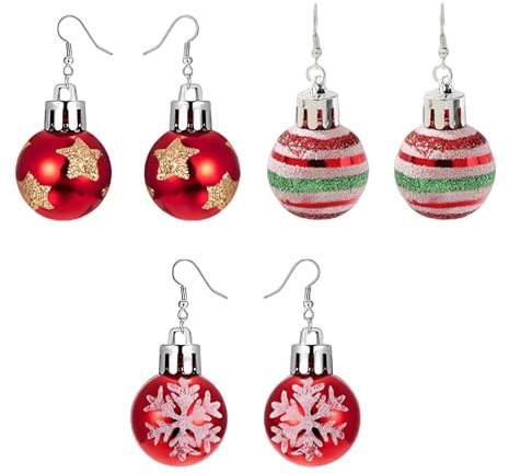 3 Paar Weihnachtsohrringe Damen, Hypoallergen Harz-Weihnachtskugel-Ohrringe, Glitzer Weihnachten Ohrringe mit Weihnachtsmotiv, Schneeflocken & Sterne & Regenbögen Ohrstecker