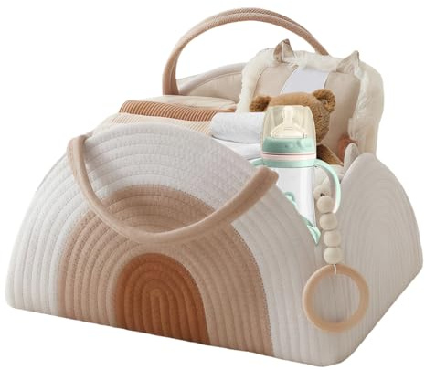 WIYETY Organizador de cambiador para bebés: organizador de pañales de tela de algodón con asas, práctico organizador para cambiar pañales, versátil cesta de almacenamiento para