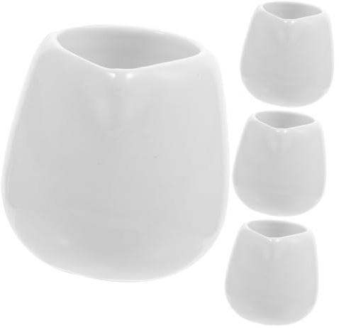 Alipis 4pcs Mini Ceramic Gravy Boats with Spout for Easy Pouring Pure White Sauce Dispensers for Dipping Sauces Condiments and Gravy Serving in Kitchen and Dining