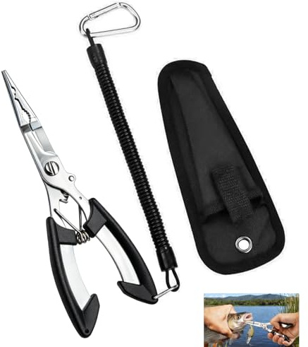 Zescyha Fishing Pliers, Stainless Steel Fishing Pliers for Saltwater Ice Fly Sea Fishing, Needle Nose Hook Remover, Line Cutter, Split Ring, Fishing Scissors Tool for Men, Fishing Gear Accessory
