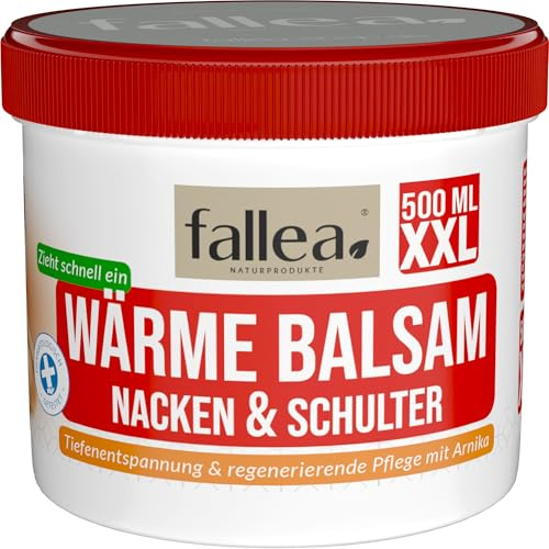 fallea® Nacken & Schulter Wärmecreme extra stark wärmende Massage Salbe gegen Verspannungen 500 ml mit Menthol, Campher, Arnika, Teufelskralle, Rosmarin, Aloe vegan schnell einziehend ohne Parabene