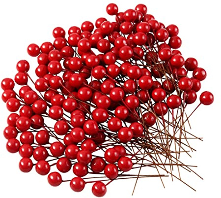 Licsaliwe Bayas de Acebo de Navidad Artificial, Bola de Espuma de 200 Piezas de Alambre de Hierro de Bayas Rojos para la Corona Que Hace decoración de la artesanía de la Fiesta de Navidad