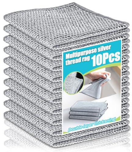 Baiyouli 10 Piezas Estropajo Alambre Cocina, Paños de Limpieza de Aluminio Metálicos Reutilizables Doble Capa, Paño Limpieza Mágico Sin Rayar para Cocina Ollas Fregaderos 20 x 20 cm