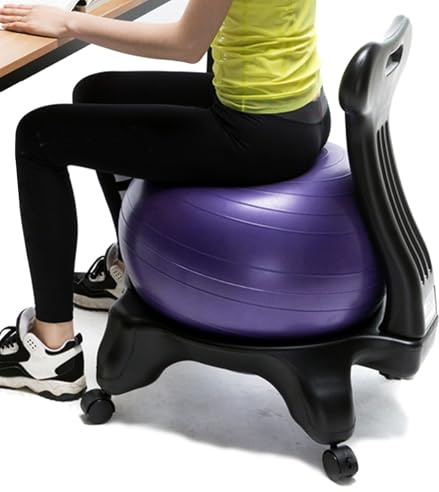 Movable Medicine Ball Desk Chair with Back and Wheels, Portable Bouncy Office Chair for Kids, Teens, Adults, and Pregnant Women