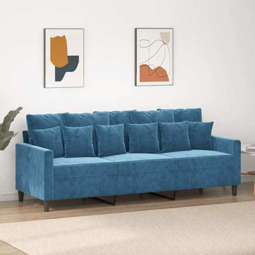 THOYTOUI 3-Sitzer-Sofa Blau 180 cm Samt, Polstergarnitur Couch Schlafcouch Lounge Sofa Geeignet für Wohnzimmer Büro Schlafzimmer Wohnheim