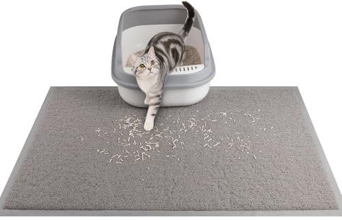 ondware Kattsandsmatta, 90 x 60 cm kattlåda, matta, vattentät, halkfri, lätt att rengöra, tvättbar, fällmatta för Kitty (grå)