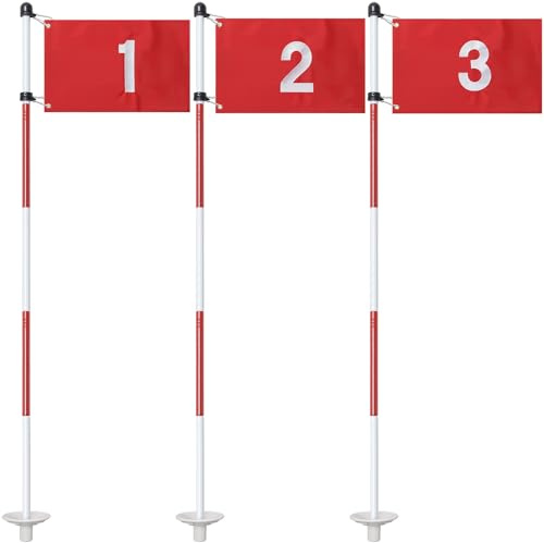 Golf Putting Green Cups and Flags, 188 CM Golf Flagstick, Golf Flags for Yard Golf Pin Flag for Driving Range, 3 Pack