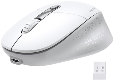TECKNET Souris sans Fil Bluetooth Rechargeable 3 Modes 1600 DPI Silencieuse | 3 modes (BT5.0/3.0+2.4G avec récepteur USB), compatible Windows/macOS/Chrome/Linux, design ergonomique, longue autonomie