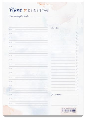 Eine der Guten Tagesplaner A5 – Plane deinen Tag, undatierter Abreißblock aus Recyclingpapier, 50 Tagesübersichten mit Zeitstrahl & To-do-Liste, nachhaltiger To-do Block
