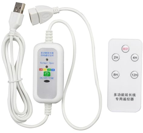 CashMuch Cable de sincronización de control remoto USB con velocidad ajustable y temporizador de 2/4/8/12 horas para ventiladores USB y luces LED, cable de extensión blanco de 150 cm
