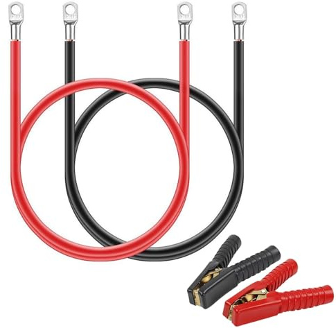 Wodsty Batteriekabel mit Krokodilklemmen, 50 cm, 16 mm², 5 AWG, M8 Öse, 12 V, Kabel für Auto, Boot und Solarbatterien, 2 Stück