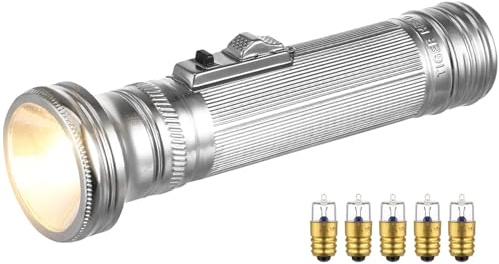 Uonlytech Linterna Portátil Diseño Clásico de Hierro Vintage y 5 Bombillas Incluidas Luz Brillante en Color Plata para Camping y Aventuras