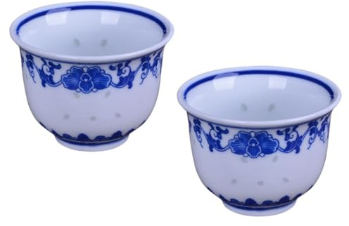 SILENRADAWN Tazza da Tè Cinese Retrò in Porcellana Bianca, 2 Pezzi | Coppa Mini per Degustazione, Stile Vintage Semplice, Uso Domestico e Cerimonia del Tè
